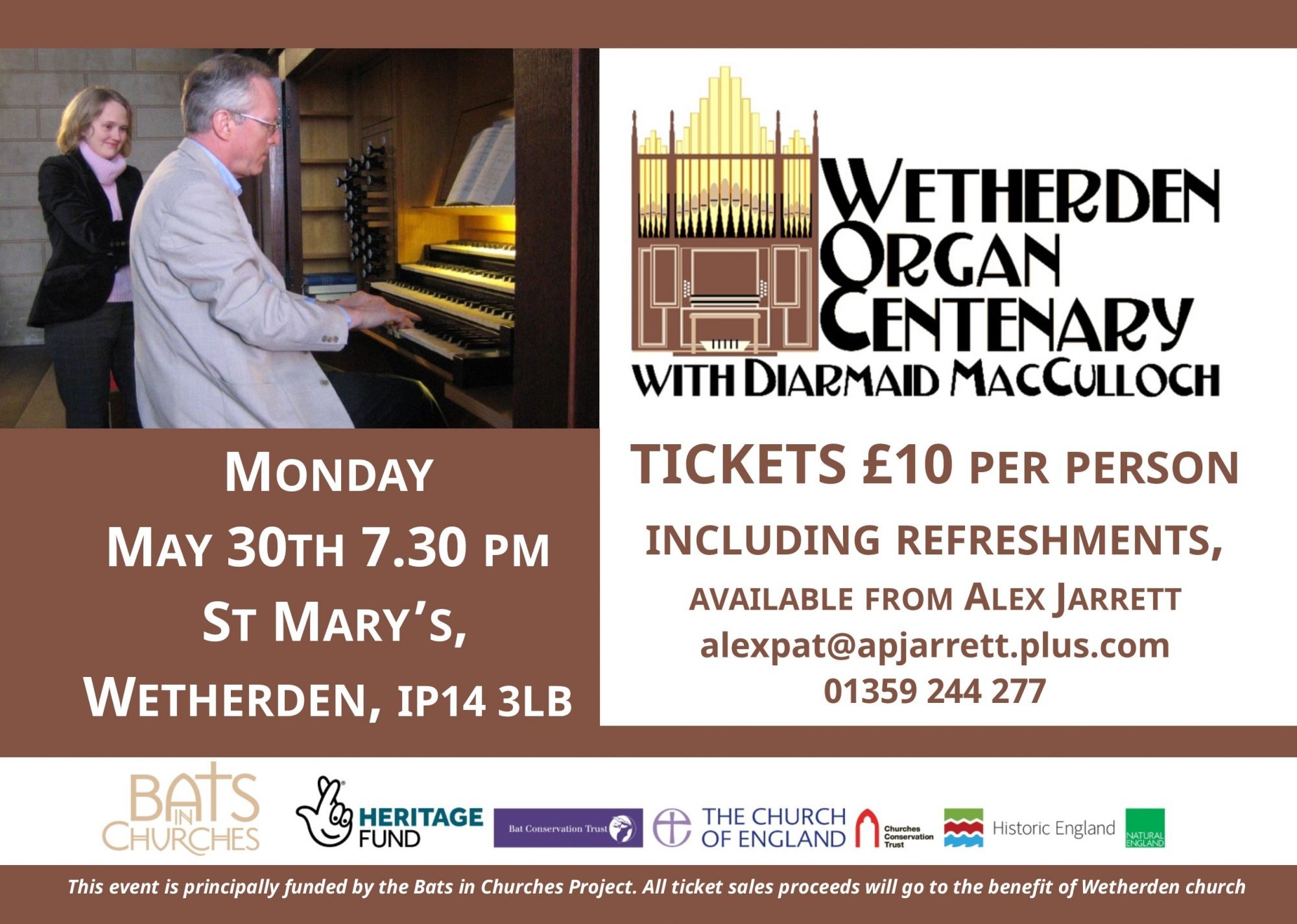 Poster for Wetherden Organ Festivel, text reproduced on event page