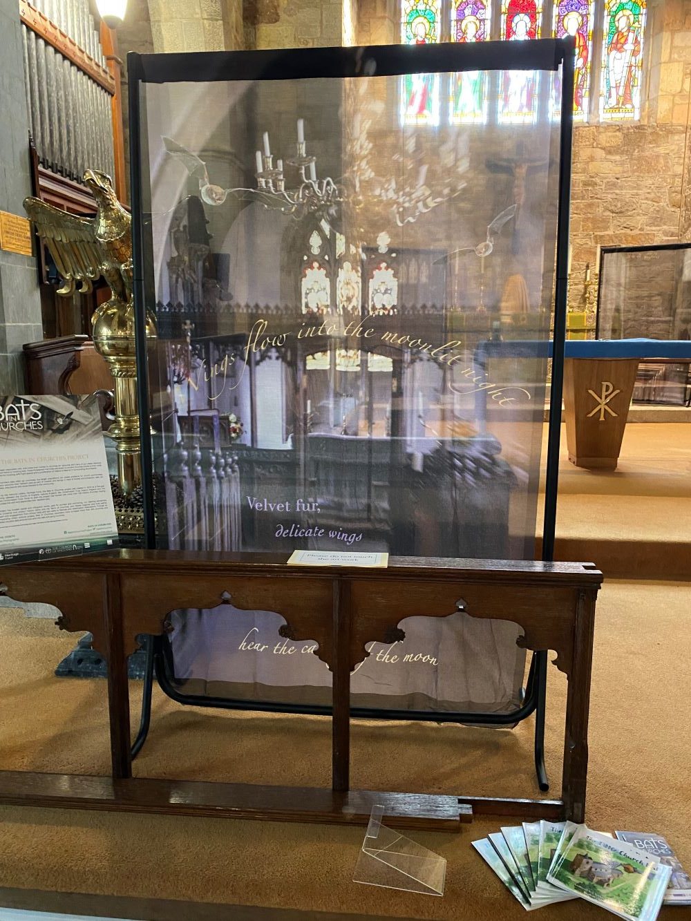 A panel of On A Wing And A Prayer on display inside Chacewater church