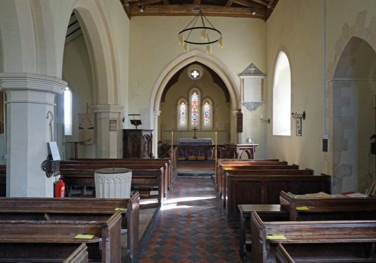 church interior showing font and pews