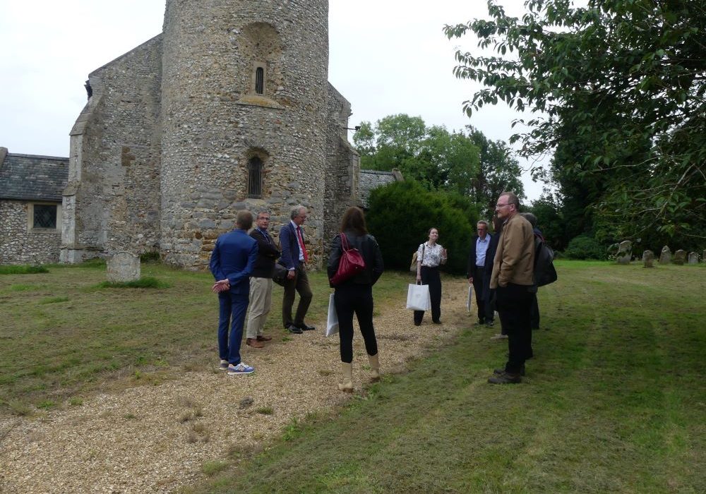 Representatives from Bats in Churches and Heritage Lottery Fund outside Gayton Thorpe church